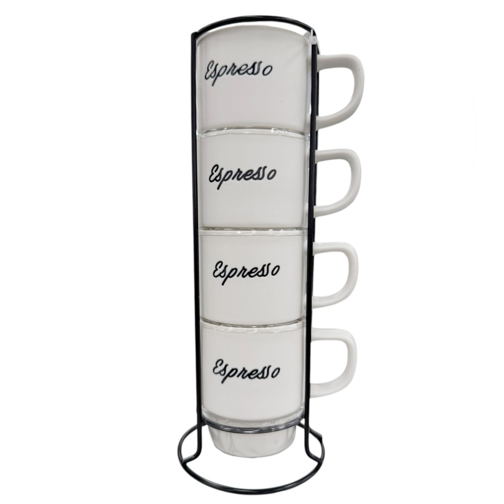 NWT Espresso Stackable White ceramic Mugs Set includes the stand - Picture 2 of 5